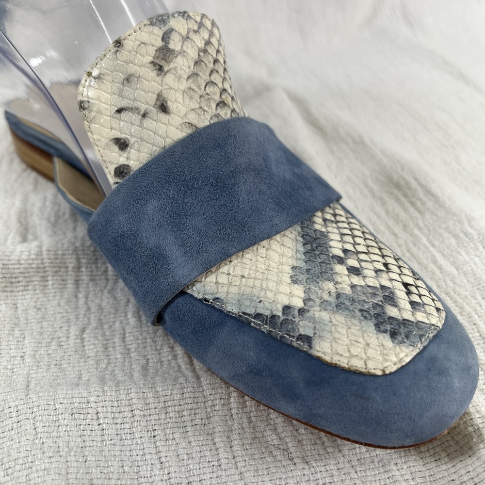Vero Cuoio Women's 6.5 (37) Blue Snakeskin Leather Mules Italian Slip On Slides - Picture 3 of 10